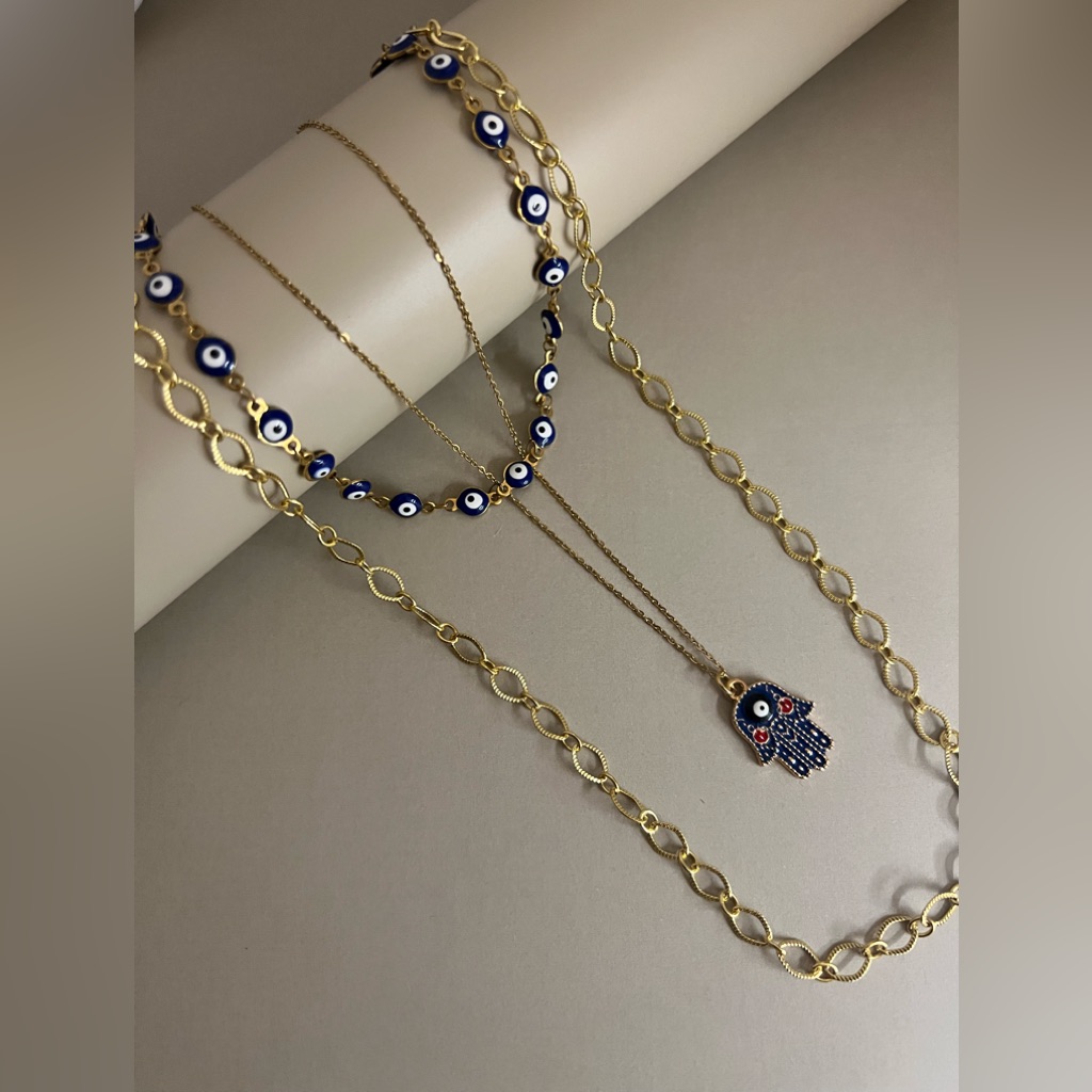 Gold Stylish Evil Eye Necklace Set - Trendy Boho Chic Layered Necklace